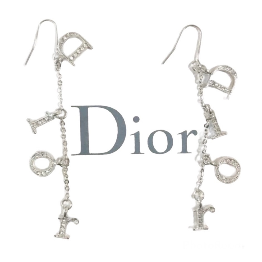 VINTAGE DIOR GALLIANO Silver Rhinestone Drop Earrings Oblique “D1OR” Swarovski - Picture 9 of 12